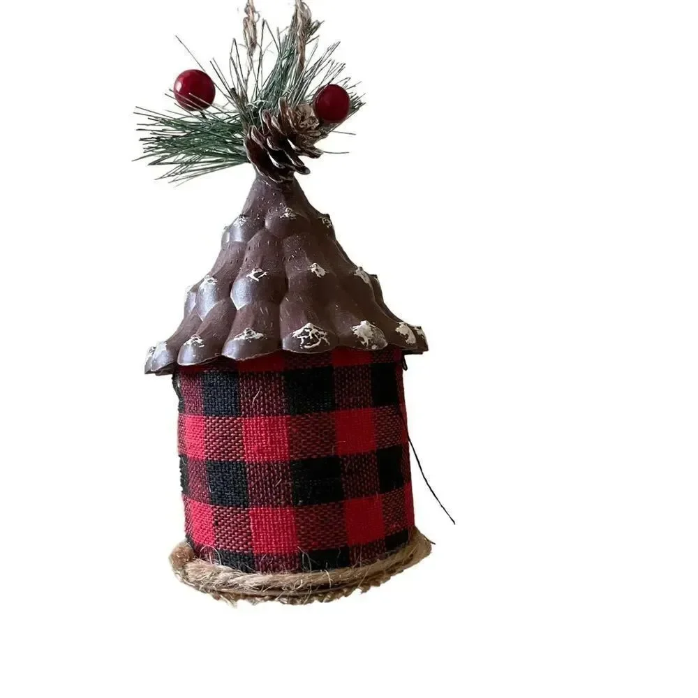 Christmas House Buffalo Check Bird House Bohemian Rustic Farmhouse Set